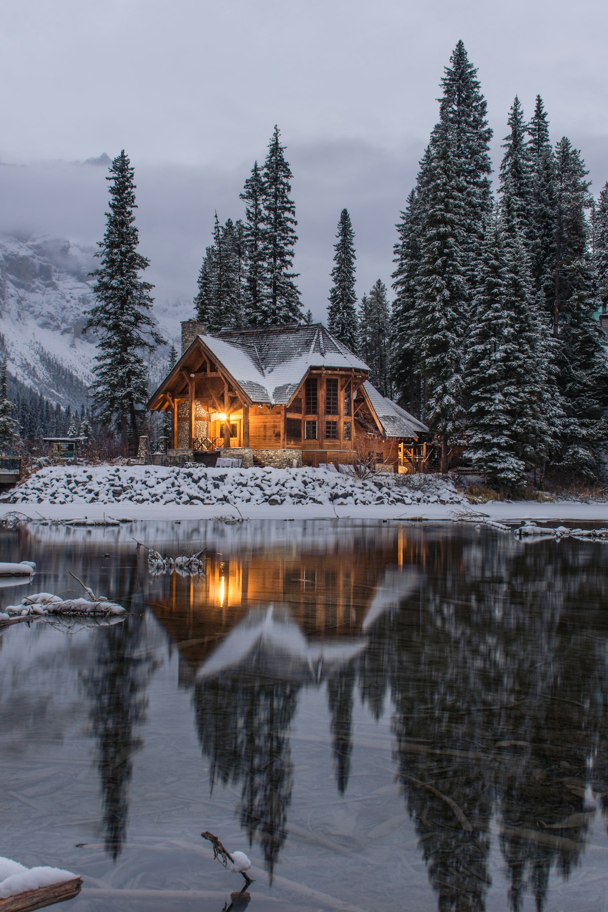 Wooden mountain cabin in the hills